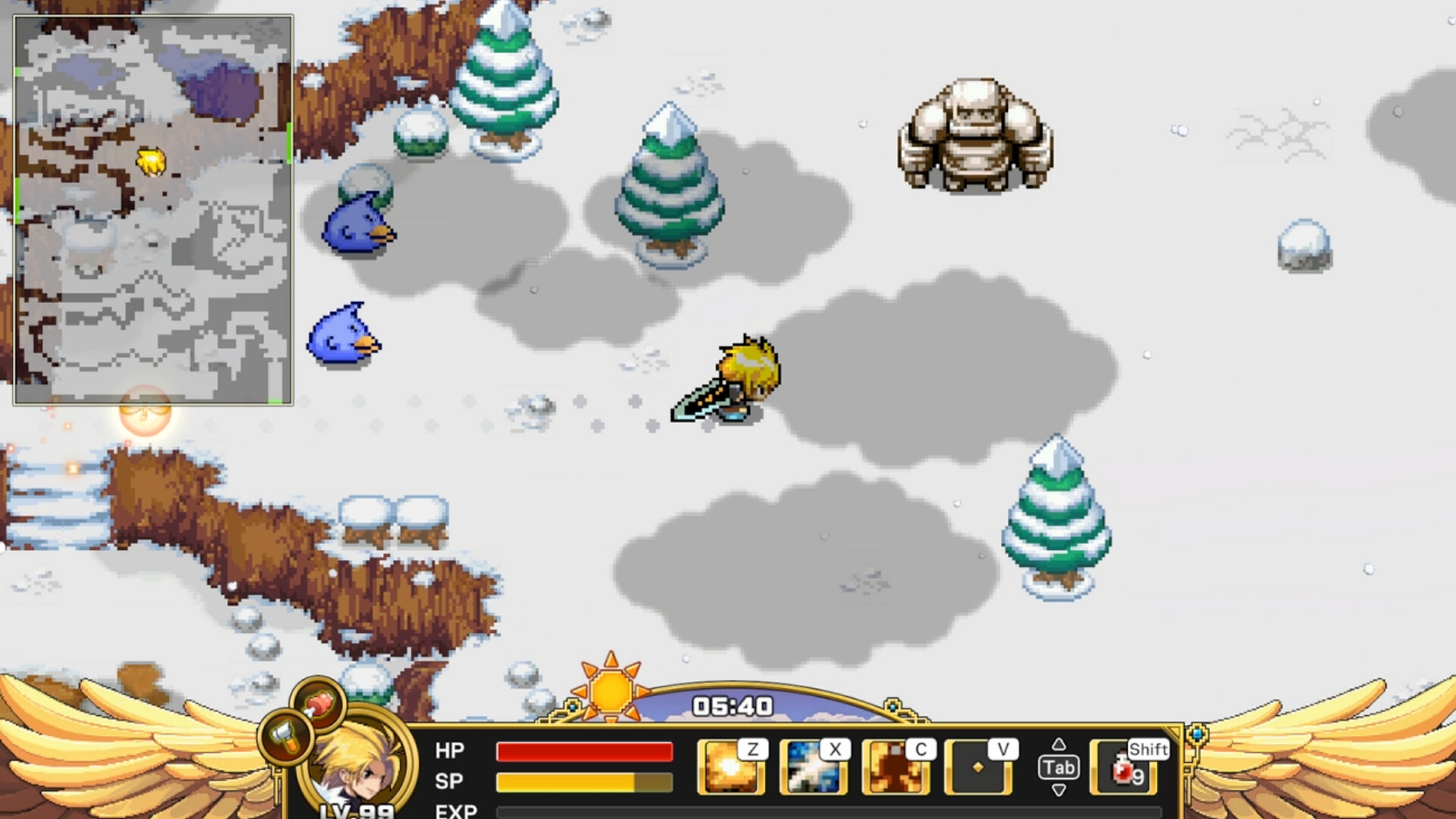 Regret exploring a snowy area in ZENONIA 1 on PC